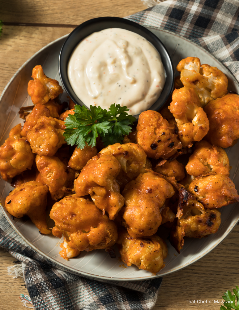 Spicy Buffalo Cauliflower Wings with Vegan Ranch